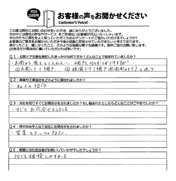 初回訪問時のアンケート